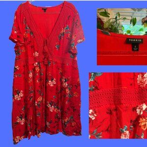 Torrid Red Floral Smocked Boho Dress – Size 4